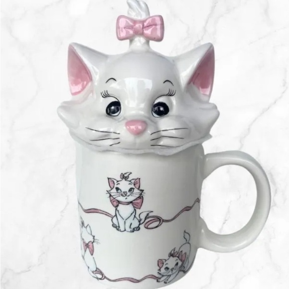 Disney Marie Toulouse Pink Ribbon Covered Mug W/Topper - Picture 3 of 5